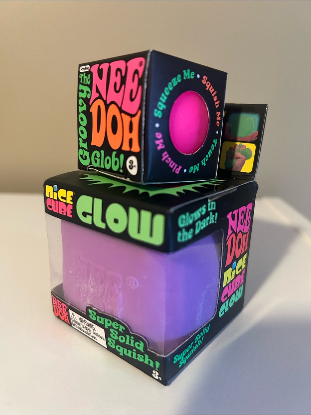 Schylling Nee Doh Nice Cube Glow Purple & Groovy Glob Pink 🩷💜 NeeDoh